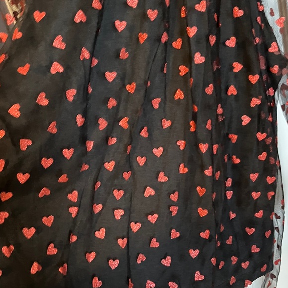 Shein Valentine Sparkle Hearts Long Sleeve Sheer Top Red & Black L - Picture 4 of 6